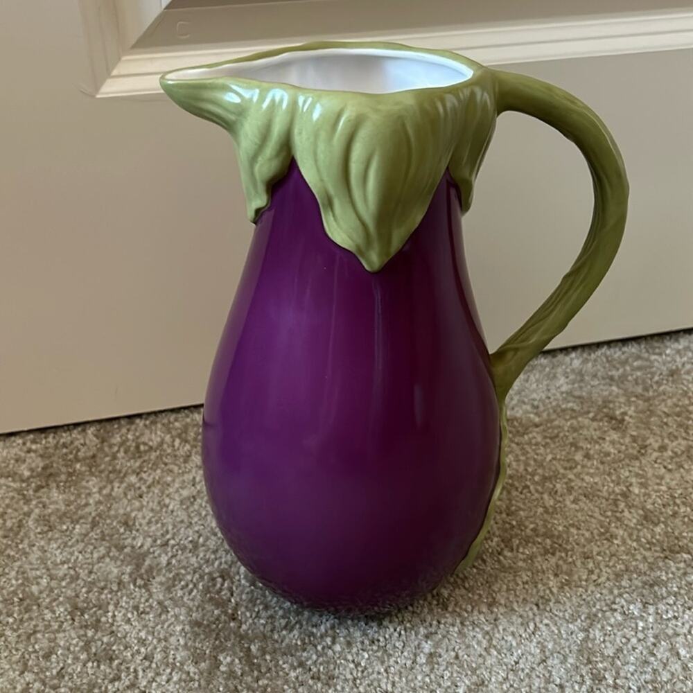 LENOX Primevera Garden Eggplant Pitcher Raised Leaf Design by Catherine McClung